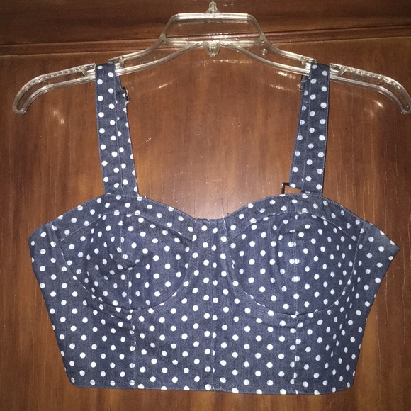 Denim Polka Dot Bustier Style Bralette Top - Picture 3 of 4